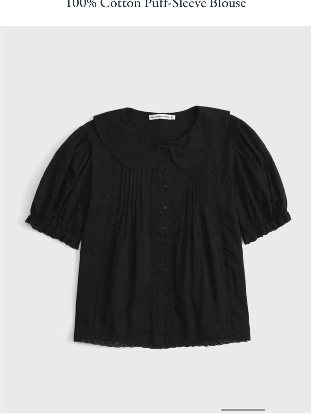 A&F Black Puff-Sleeve Cotton Blouse with Peter Pan Collar - Picture 4 of 5